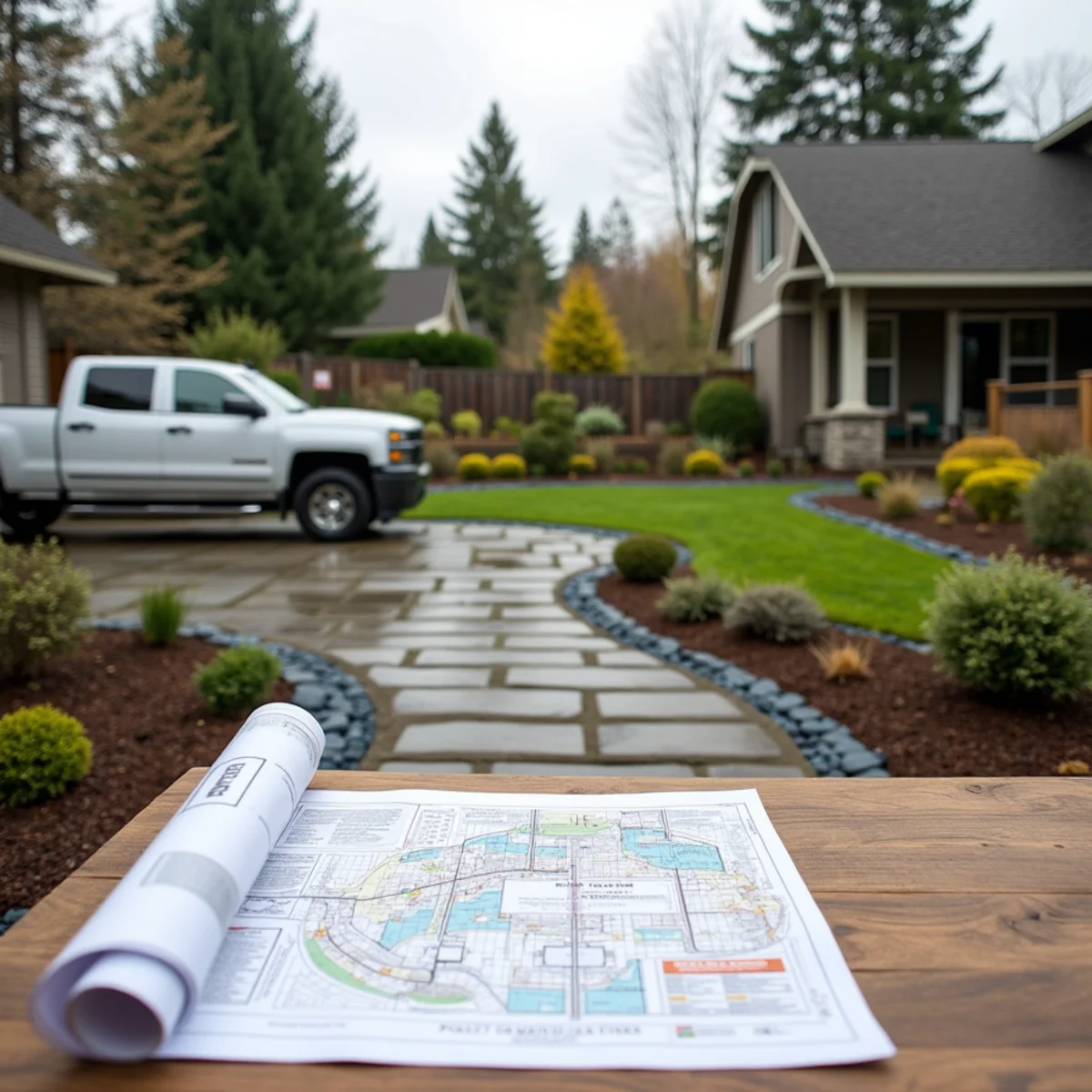 Permeable paver patio designed to meet City of Bellevue impervious surface limits and drainage codes