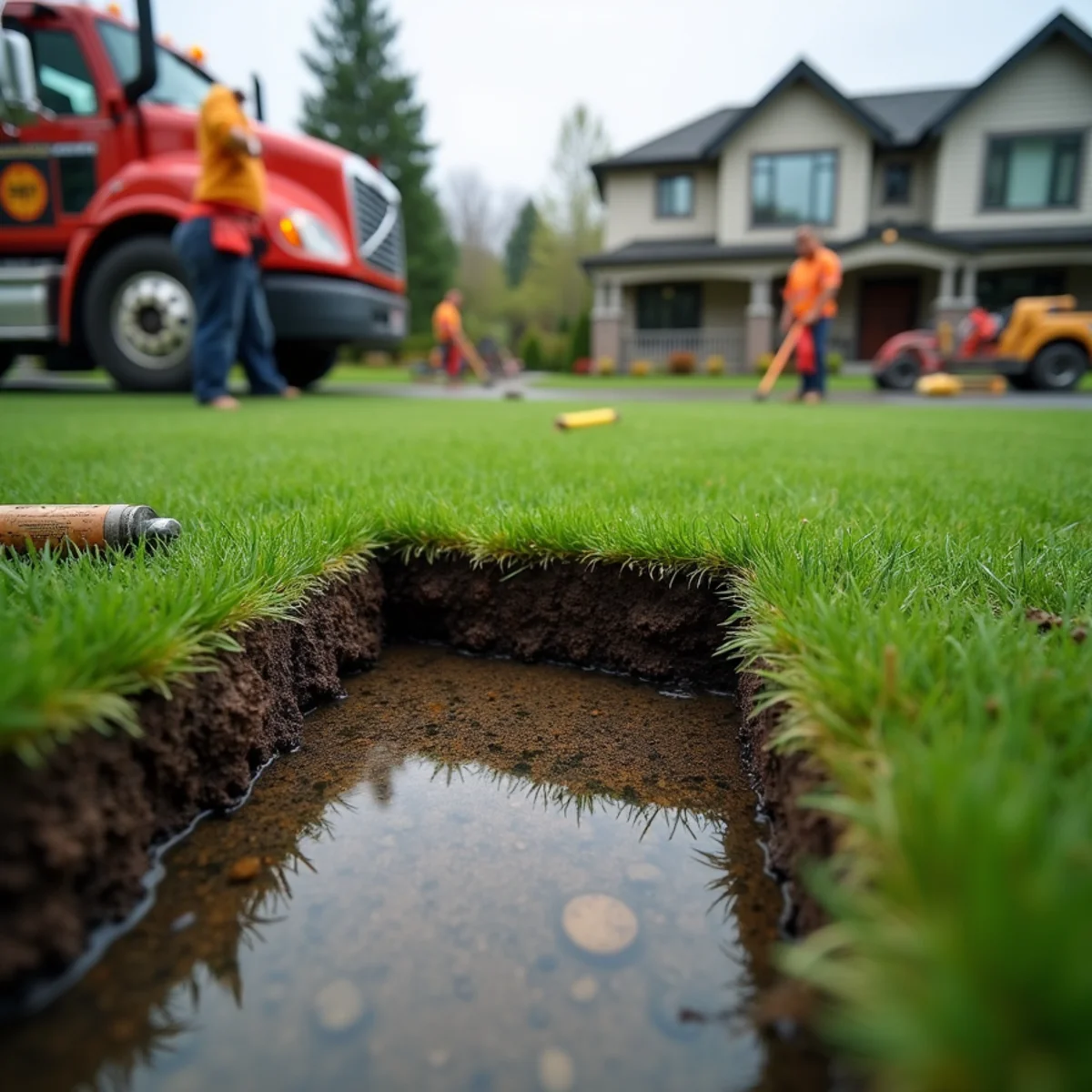 Waterlogged artificial turf pooling on a saturated sub-base in Seattle needing drainage repair