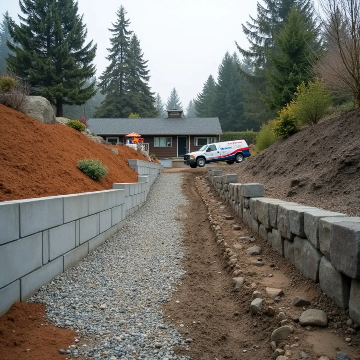 Engineered segmental block retaining wall on an Issaquah hillside showing retaining wall cost in King County