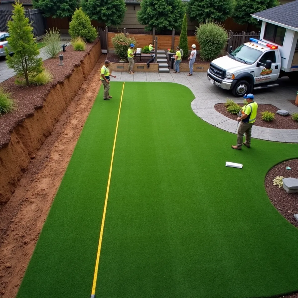 Freshly installed synthetic turf lawn in a Kirkland backyard showing the cost of turf installation in Seattle