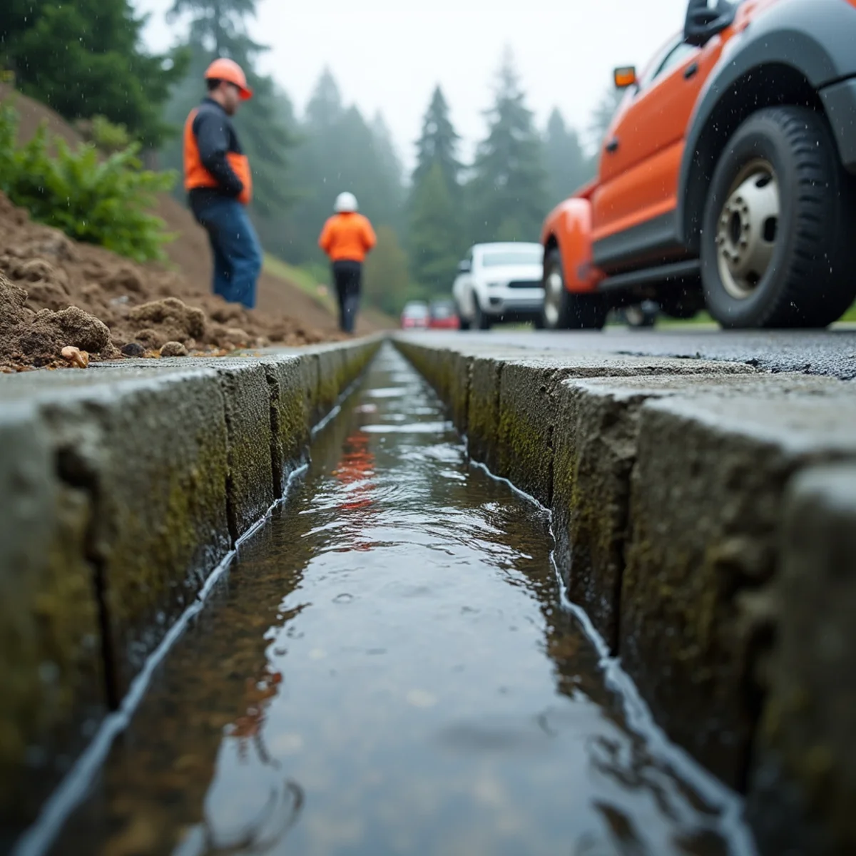 Cracked and bowing retaining wall on a Seattle hillside showing retaining wall failure signs before winter