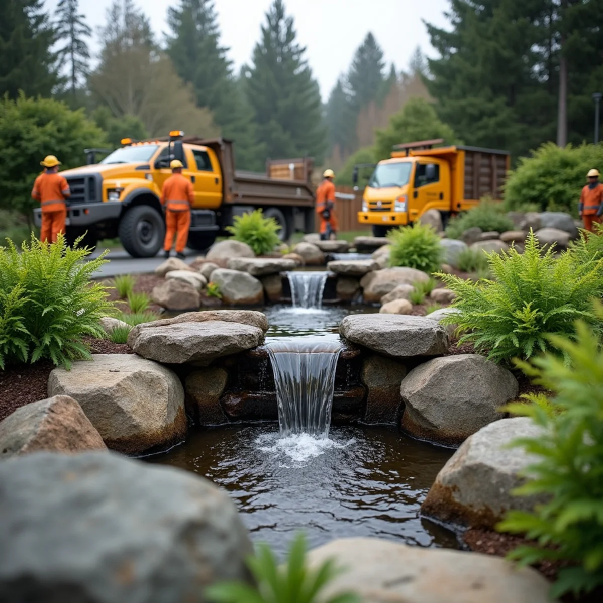 Custom basalt column water feature installation in Kirkland, WA