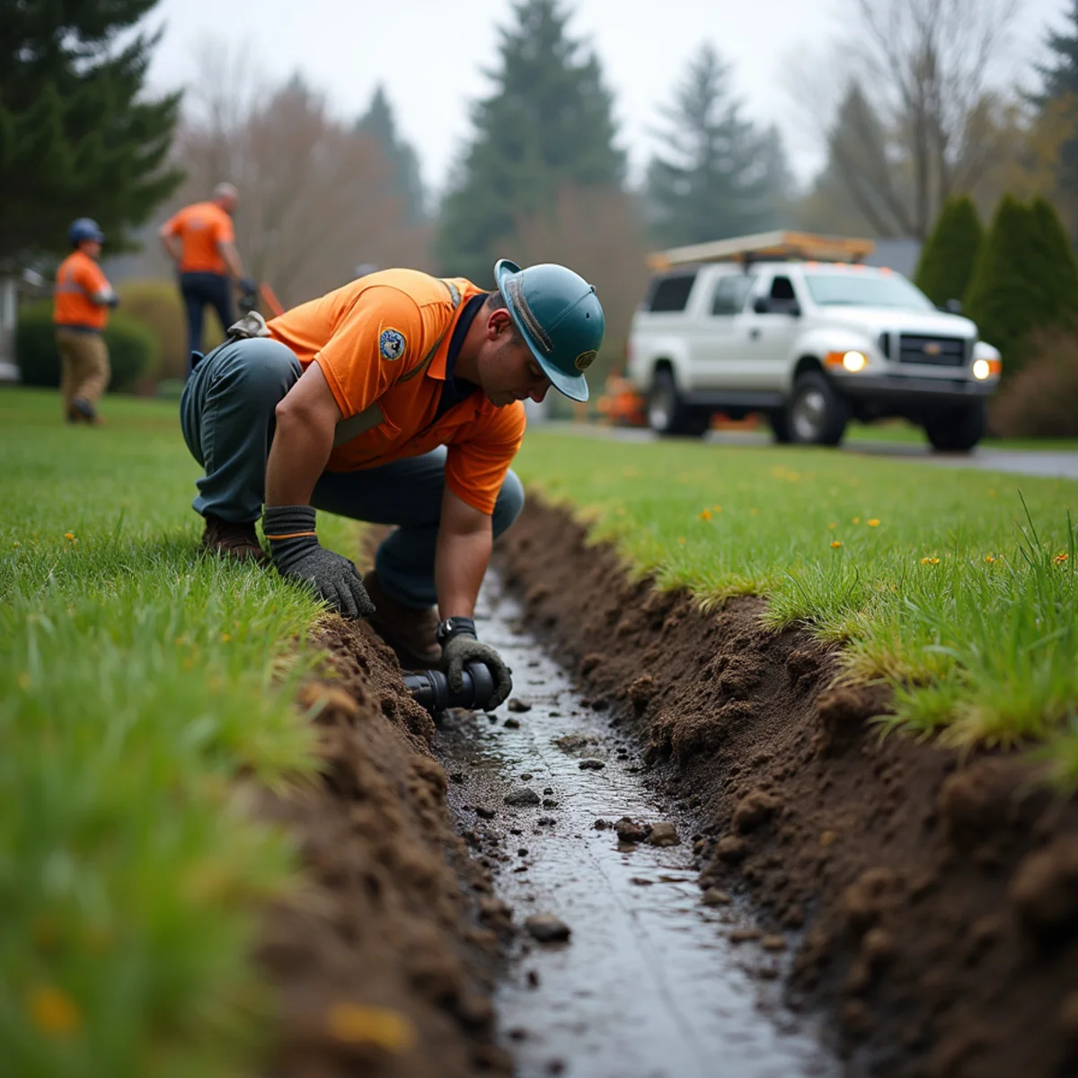 French drain and yard drainage installation in a Kirkland, WA yard