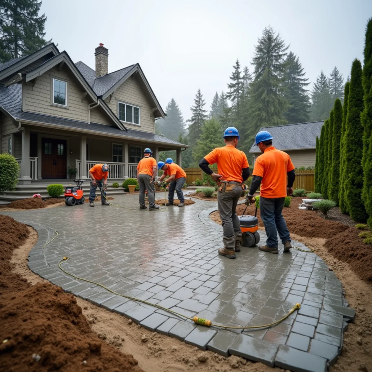 Interlocking paver patio installation in a Kirkland, WA backyard