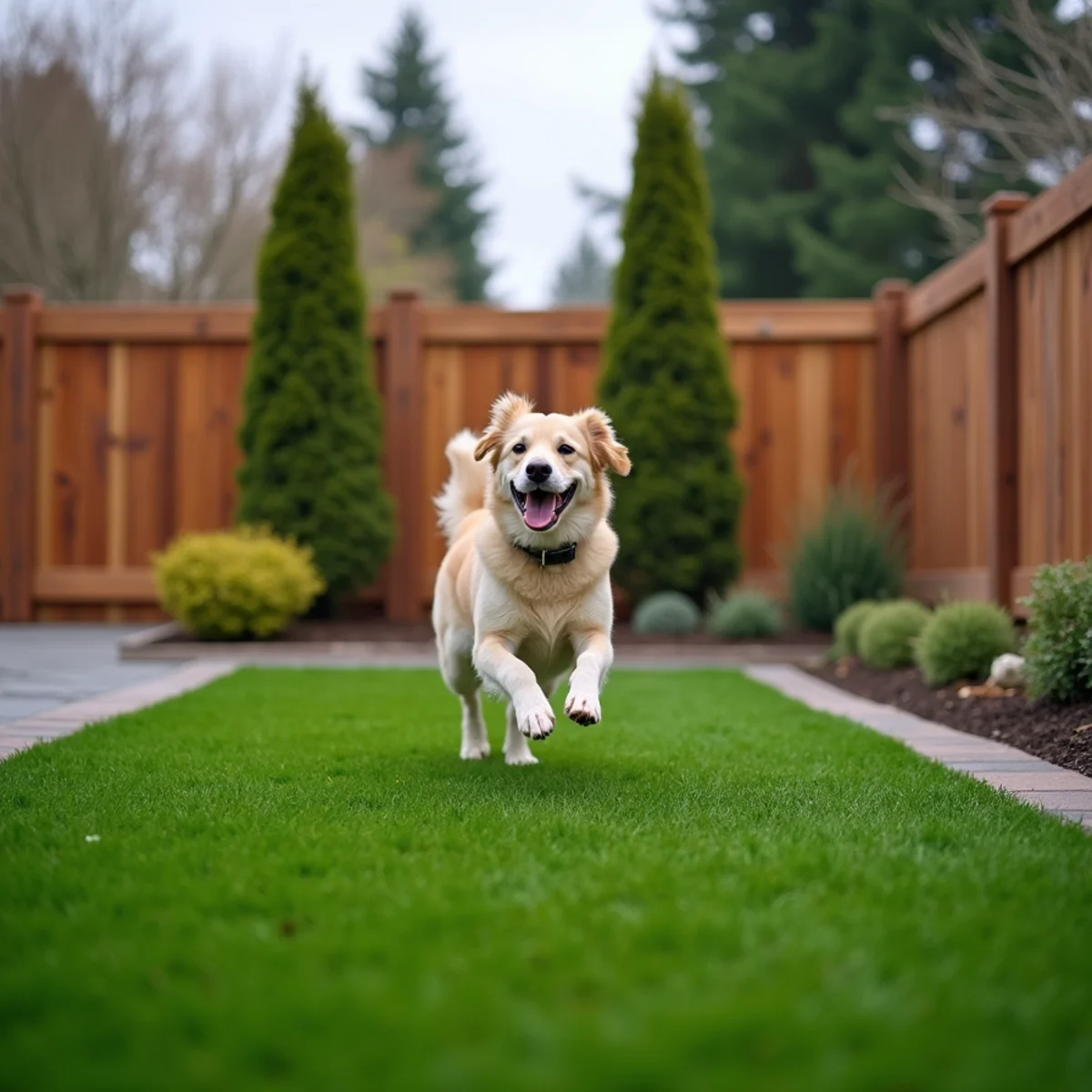 Pet-friendly artificial turf dog run installation in Kirkland, WA