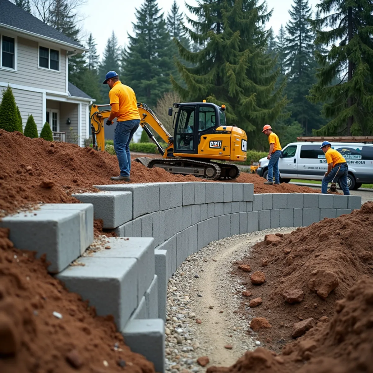 Engineered segmental block retaining wall construction in Kirkland, WA