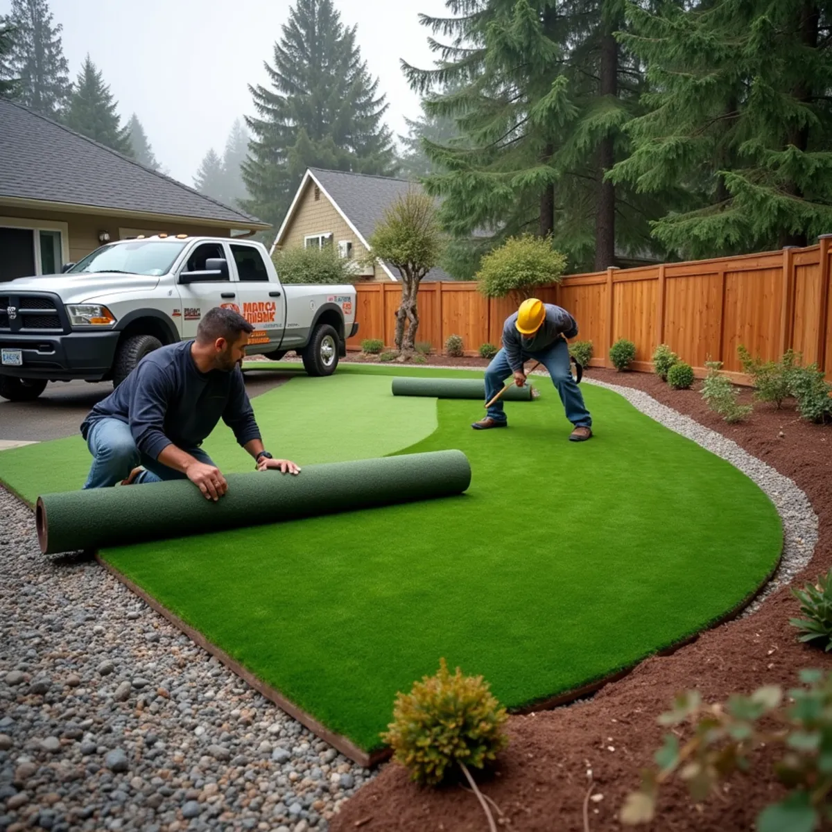Synthetic turf installation in a Kirkland, WA backyard
