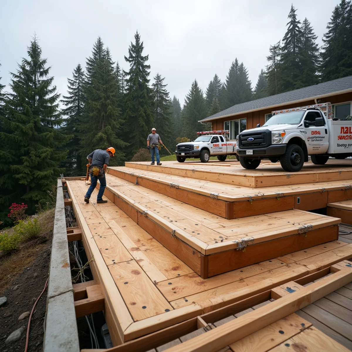 Custom composite deck construction on a Kirkland, WA hillside home